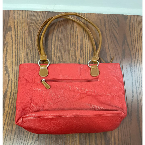 Red Purse Brown Straps Satchel Hand Bag Braided accents Pockets - Picture 2 of 8